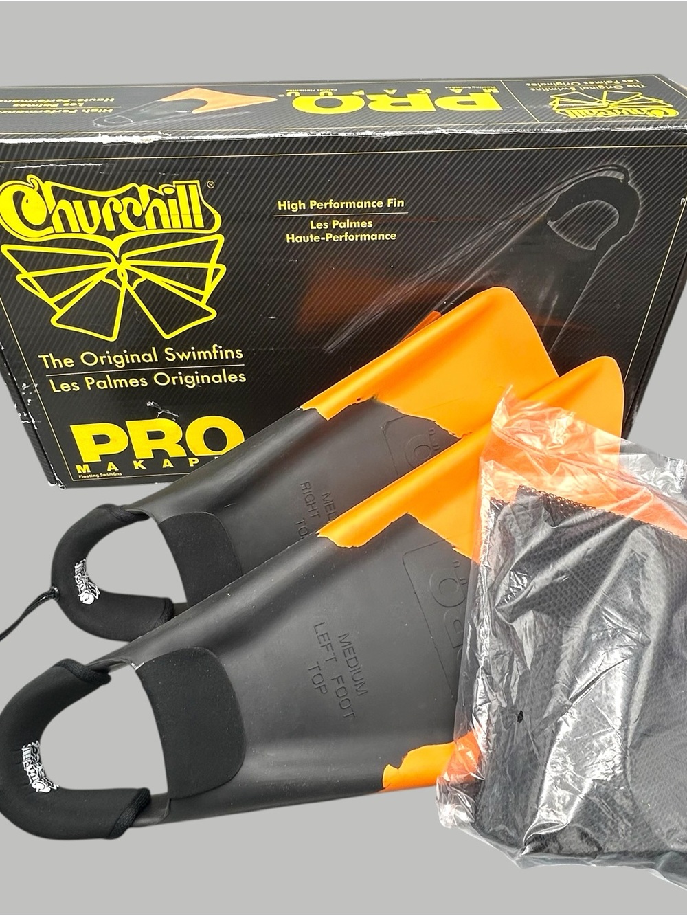 Churchill Pro Makapuu Swim Fins - Medium Black and Orange